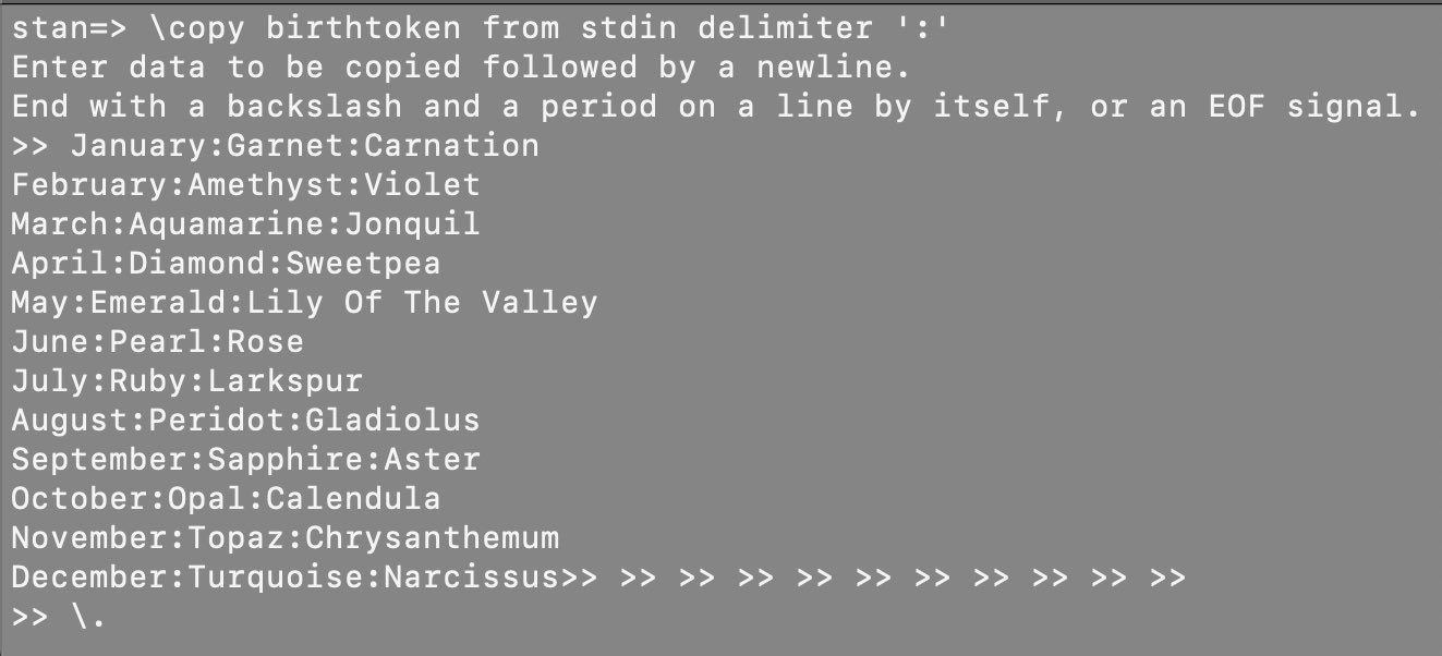 Screenshot: pasting data into stdin in psql